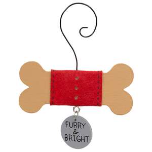 Wooden Dog Bone with Tag Ornament - 6 Asstd.