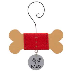 Wooden Dog Bone with Tag Ornament - 6 Asstd.