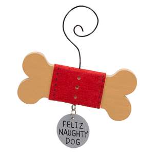 Wooden Dog Bone with Tag Ornament - 6 Asstd.