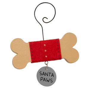 Wooden Dog Bone with Tag Ornament - 6 Asstd.