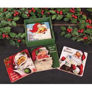 5/Set - Vintage Santa Coasters & Holder