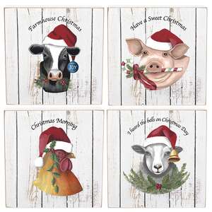 Christmas Farm Animal Box Sign - 4 Asstd.