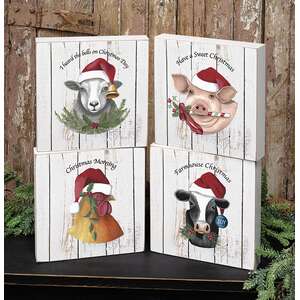 Christmas Farm Animal Box Sign - 4 Asstd.