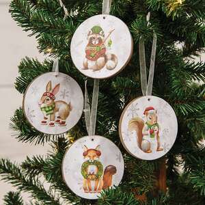Winter Woodland Friend Round Ornament, 3”, 4 Asstd. 38894;