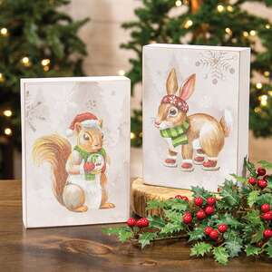 38898 Warm Winter Woodland Bunny or Squirrel Box Sign. 2 Asstd. 38898;