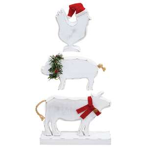 3 Set - Distressed White Wooden Winter Farm Animal Stackers