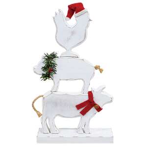 3 Set - Distressed White Wooden Winter Farm Animal Stackers