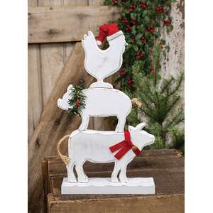 3 Set - Distressed White Wooden Winter Farm Animal Stackers