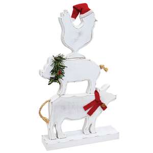 3 Set - Distressed White Wooden Winter Farm Animal Stackers
