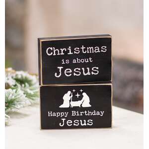 Happy Birthday Jesus Rectangle Wooden Block - 2 Asstd.