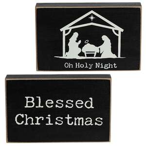 Oh Holy Night Nativity Rectangle Wooden Block - 2 Asstd.