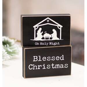 Oh Holy Night Nativity Rectangle Wooden Block - 2 Asstd.