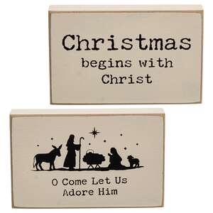 Christmas Begins With Christ Rectangle Wooden Block - 2 Asstd.