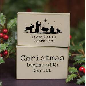 Christmas Begins With Christ Rectangle Wooden Block - 2 Asstd.