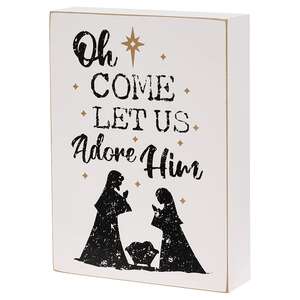 Let Us Adore Him Nativity Silhouette Box Sign