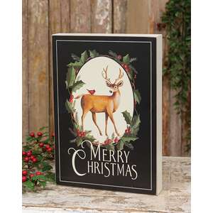 Merry Christmas Deer & Cardinal Box Sign