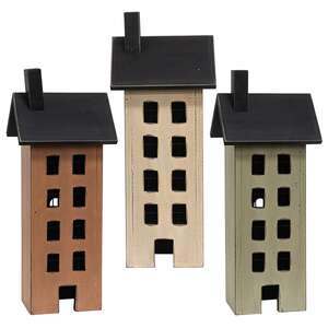 Distressed Wooden Primitive Saltbox House - 17.5"H - 3 Asstd.