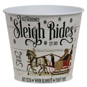 Old Fashioned Sleigh Rides White Metal Bucket