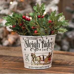 Old Fashioned Sleigh Rides White Metal Bucket