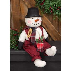 Cleo Snowman Doll with Plaid Greenery Sack