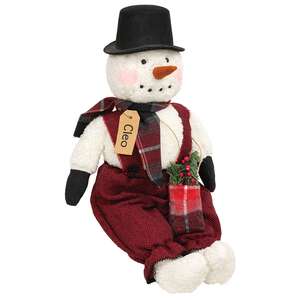Cleo Snowman Doll with Plaid Greenery Sack