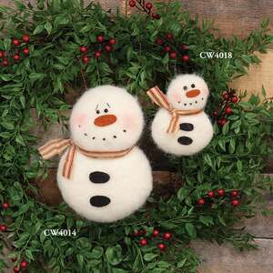 Fleece Snowman Hanger with Red Ticking Scarf - 8"H