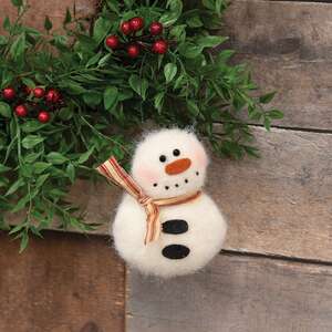 Fleece Snowman Hanger with Red Ticking Scarf - 4.5"H