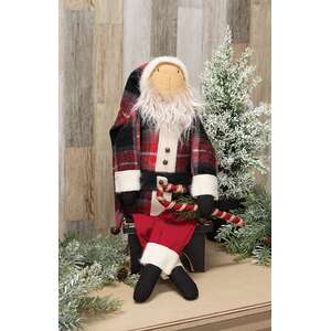 Plaid Coat Santa Doll with Jingle Bell Candy Cane