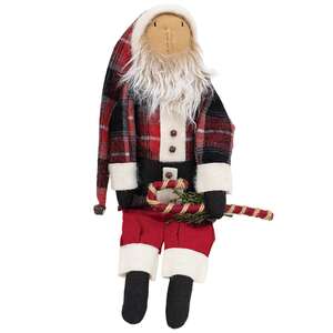 Plaid Coat Santa Doll with Jingle Bell Candy Cane