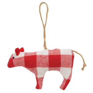 Stuffed Red & White Flannel Check Cow Ornament