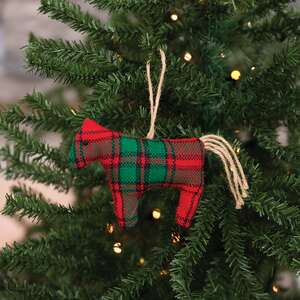 Stuffed Red & Green Plaid Horse Ornament