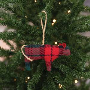 Stuffed Red & Green Plaid Cow Ornament