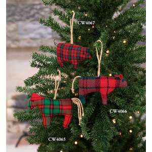 Stuffed Red & Green Plaid Pig Ornament
