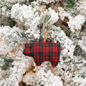 Stuffed Red & Green Plaid Pig Ornament