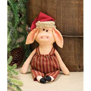 Stuffed Santa Pig In Ticking Stripe Overalls Hanger