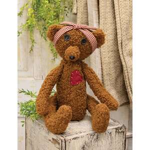 Stuffed Heart Patch Teddy Bear with Gingham Bow