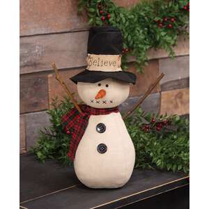 Stuffed Believe Top Hat Snowman with Red & Green Scarf Doll