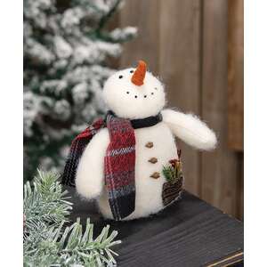 Stuffed Wishing Snowman with Greenery Pocket & Plaid Scarf