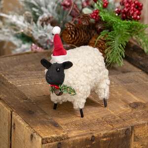 Stuffed Standing Primitive Santa Hat Sheep - 3.5"H