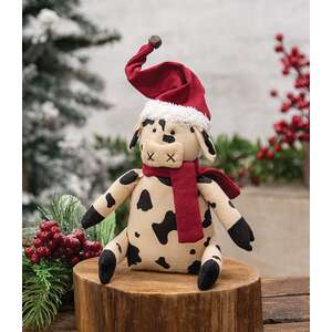 Stuffed Santa Hat & Scarf Baby Cow Doll - 6.5"H