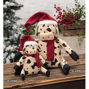 Stuffed Santa Hat & Scarf Baby Cow Doll - 6.5"H