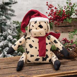 Stuffed Santa Hat & Scarf Cow Doll - 10"H