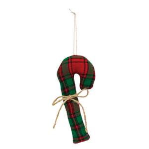 Stuffed Red & Green Plaid Candy Cane - 6.5"H - 3 Asstd.