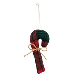 Stuffed Red & Green Plaid Candy Cane - 6.5"H - 3 Asstd.