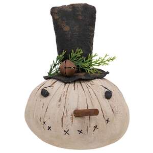 Stuffed Primitive Pine & Jingle Bell Snowman Head Sitter