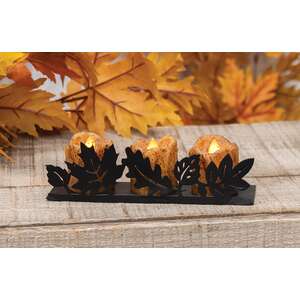 Black Metal Fall Leaves Candle Plate - 2"H