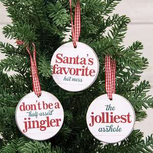 Half-Assed Jingler Round Ornament w/Ribbon, 3 Asstd. 38595A;