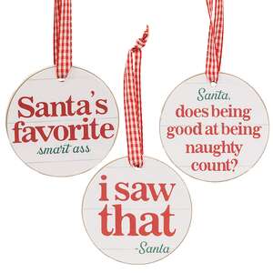 I Saw That Round Ornament w/Ribbon, 3 Asstd. 38595C;