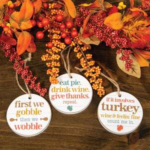 Gobble Wobble Wooden Wine Tag, 3 Asstd. 38623;