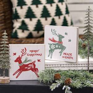 Yuletide Peace Reindeer Square Block Sign, 2 Asstd. 38657;